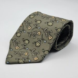 Mens J.Crew Tie 100% Silk Floral Olive Green Necktie Made in USA